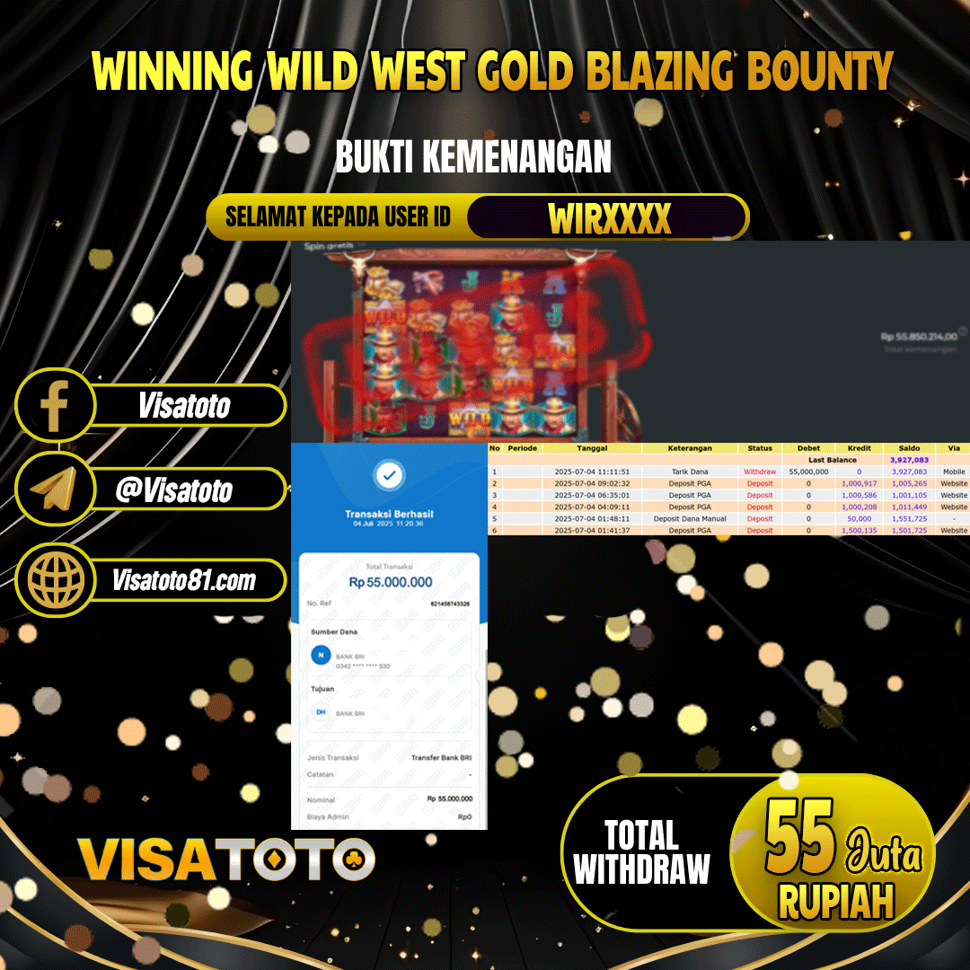 VISATOTO JACKPOT SLOT WEST GOLD BLAZING BOUNTY RP.55.000.000,- LUNAS USER ID WIR***