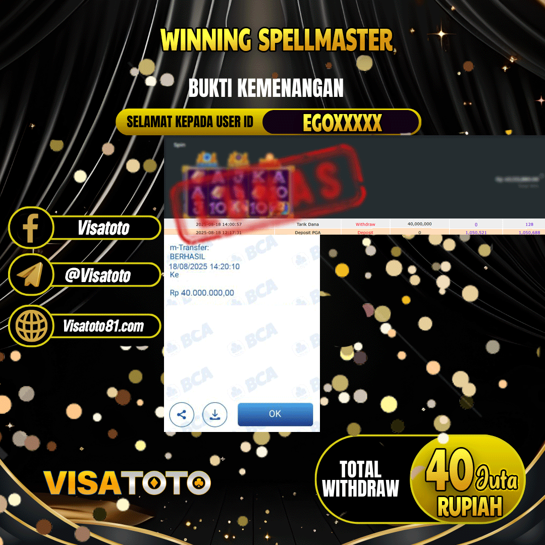 VISATOTO JACKPOT SLOT SPELLMASTER RP.40.000.000,- LUNAS USER ID EGO***