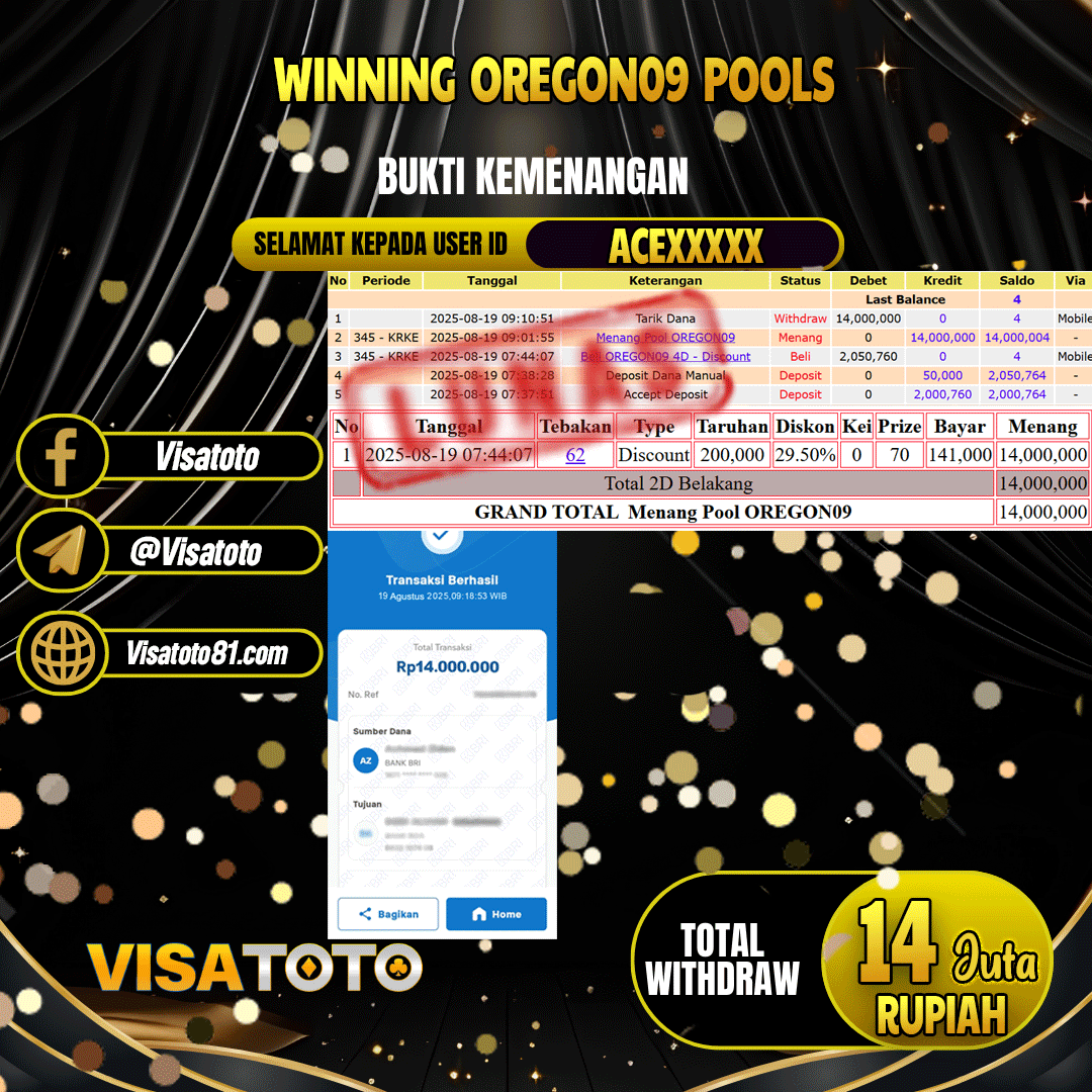 VISATOTO JACKPOT TOGEL OREGON 09 RP.14.000.000,- LUNAS USER ID ACE***