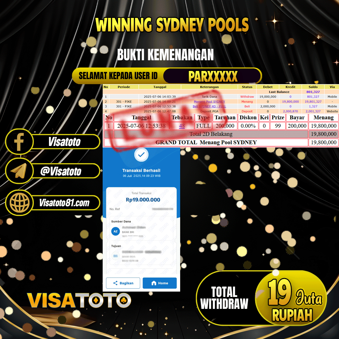 VISATOTO JACKPOT TOGEL SYDNEY RP.19.000.000,- LUNAS USER ID PAR***