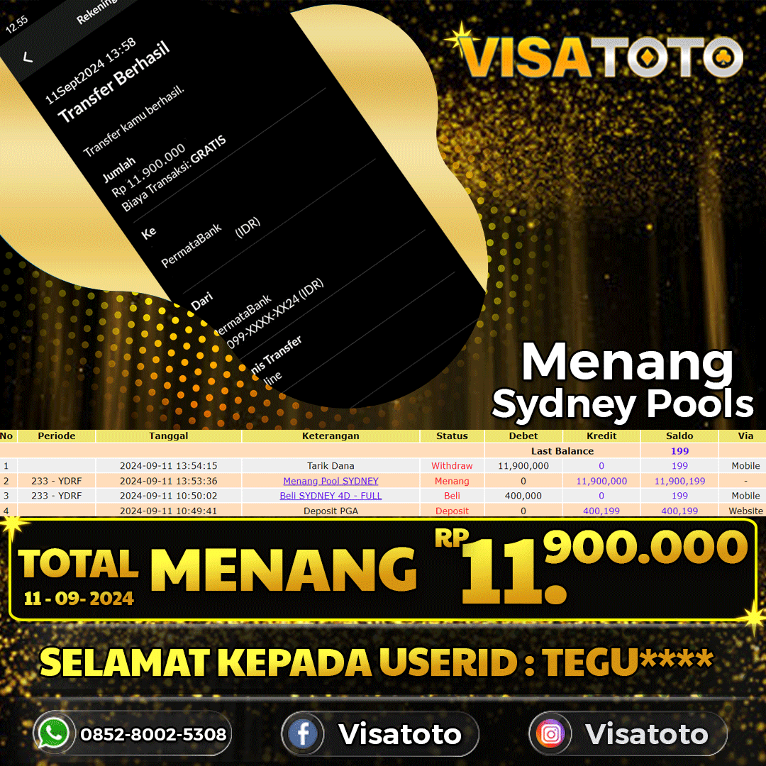 VISATOTO JACKPOT SYDNEY POOLS RP.11.900.000,- LUNAS USER ID TEGU***