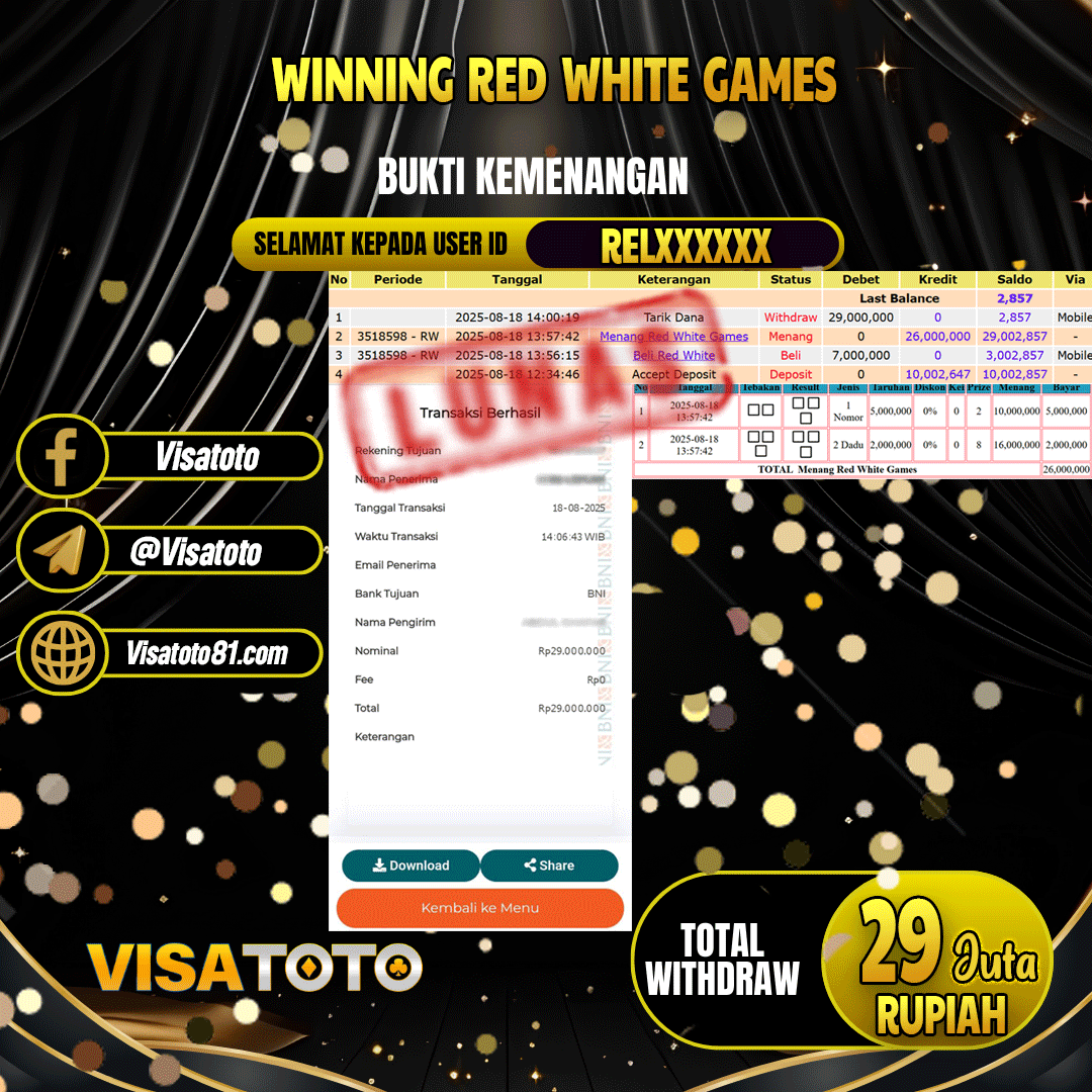 VISATOTO JACKPOT LIVE GAMAES RED WHITE GAMES RP.29.000.000,- LUNAS USER ID REL***