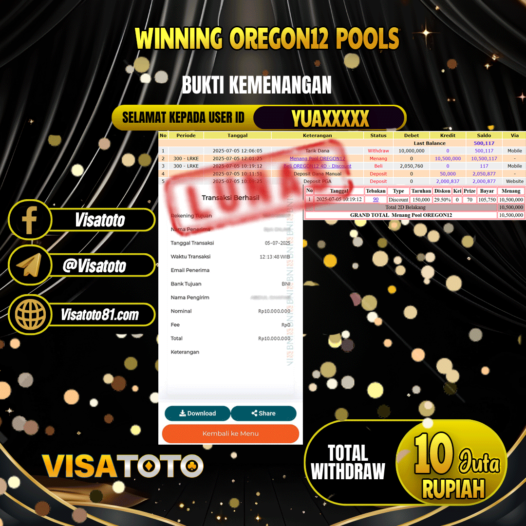 VISATOTO JACKPOT TOGEL OREGON 12 RP.10.000.000,- LUNAS USER ID YUA***